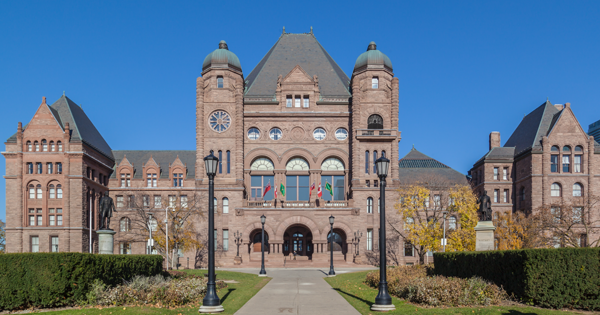 An image of the Ontario legislative assembly at Queen's Park