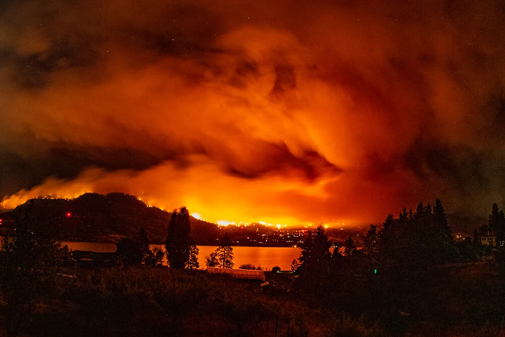 A fire burns in the Okanagan valley