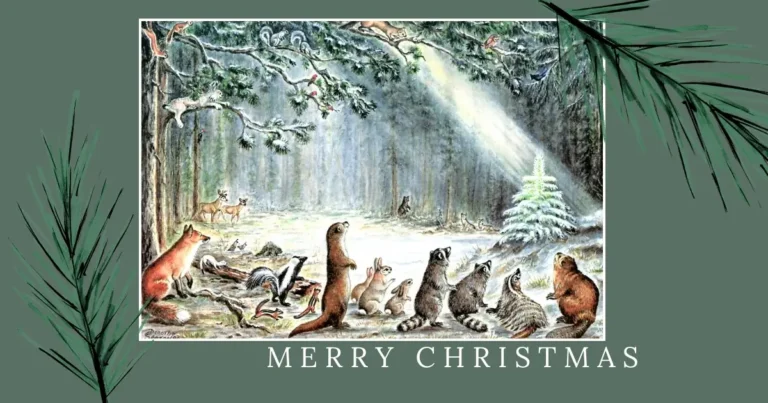 A sample of a holiday eCard featuring a painting of wildlife and the words "Merry Christmas"