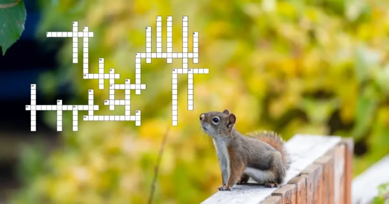 A squirrel sits on a fence post, with the crossword puzzle superimposed on top.
